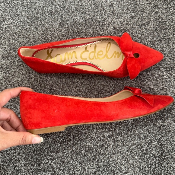 Sam Edelman Women's Red Suede Bow Raz pointed-toe Flats Size 8 - Picture 5 of 10